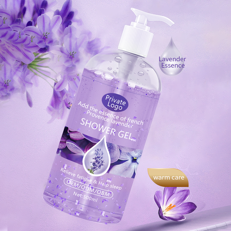 OEM Private Label Natural Organic Petal Perfume Shower Gel Lavender Help Sleep Body Wash Lavender Shower Gel 500ml