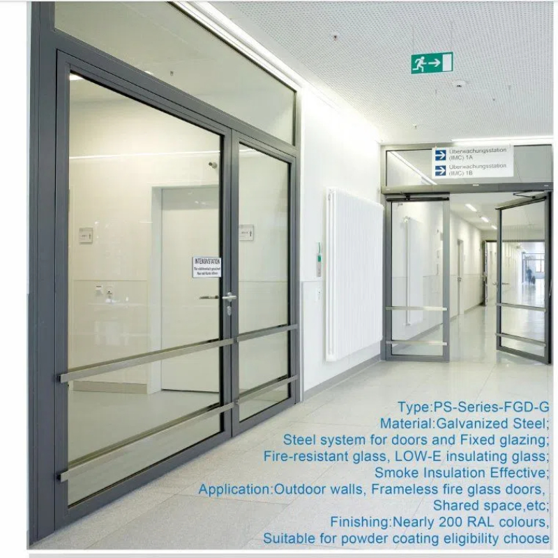 Commercial Building Double Leaf Fire Rated Aluminum Frame Doors with Tempered Glass