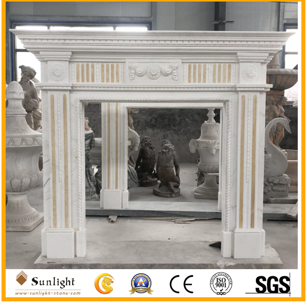 High Quality Hand Carved Natural White Marble Fireplace Mantel