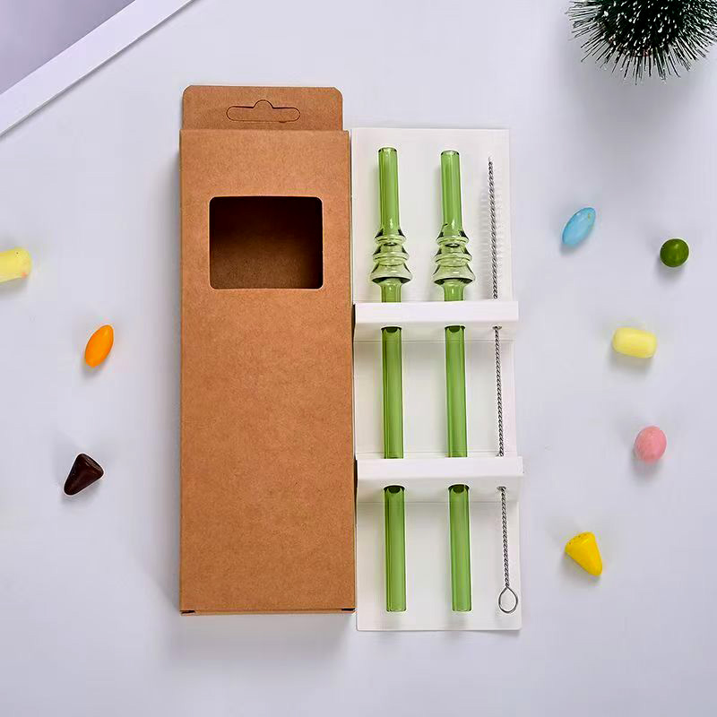 OEM Heat Resistant Creative Colorful Glass Straw Clear Glass Tube Lip Protecting Drink Straw