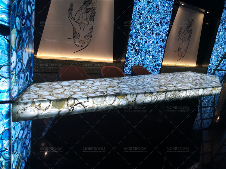 Commercial Cafe Translucent Stone Semi Precious Stone White Agate Bar Counter