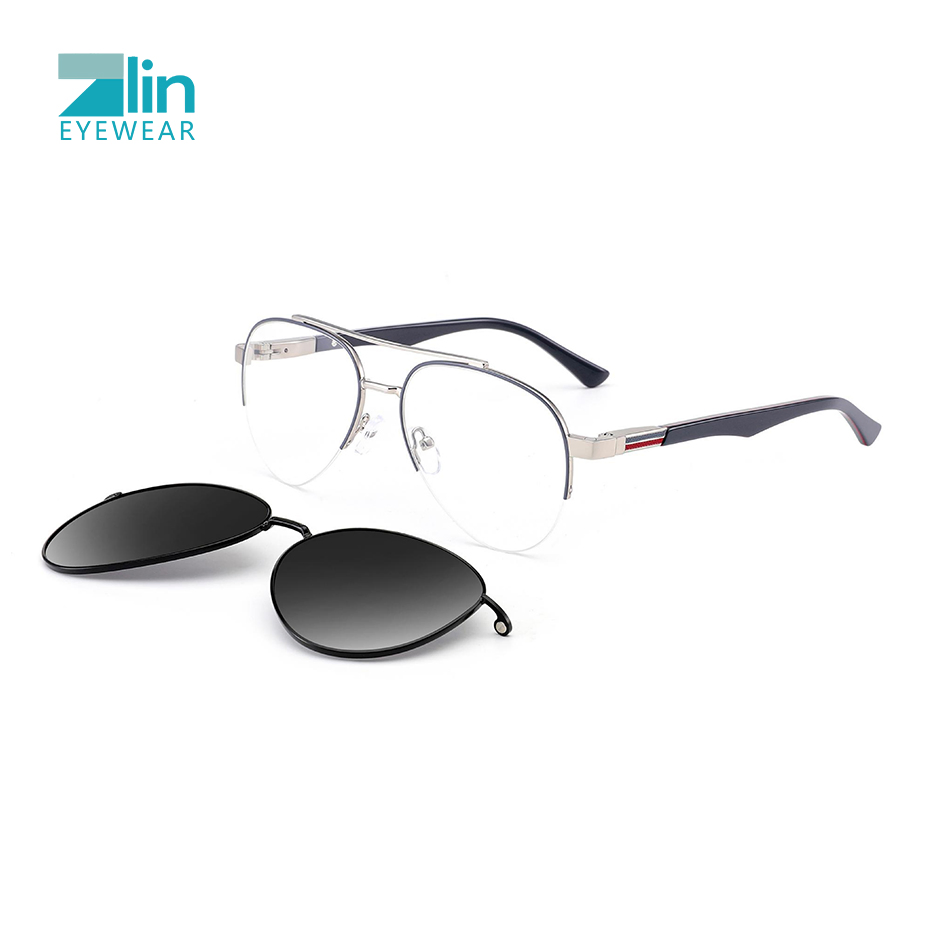 Zlin High Quality Men Metal Clip on Eyeglasses Optical Frames Magnetic Glasses