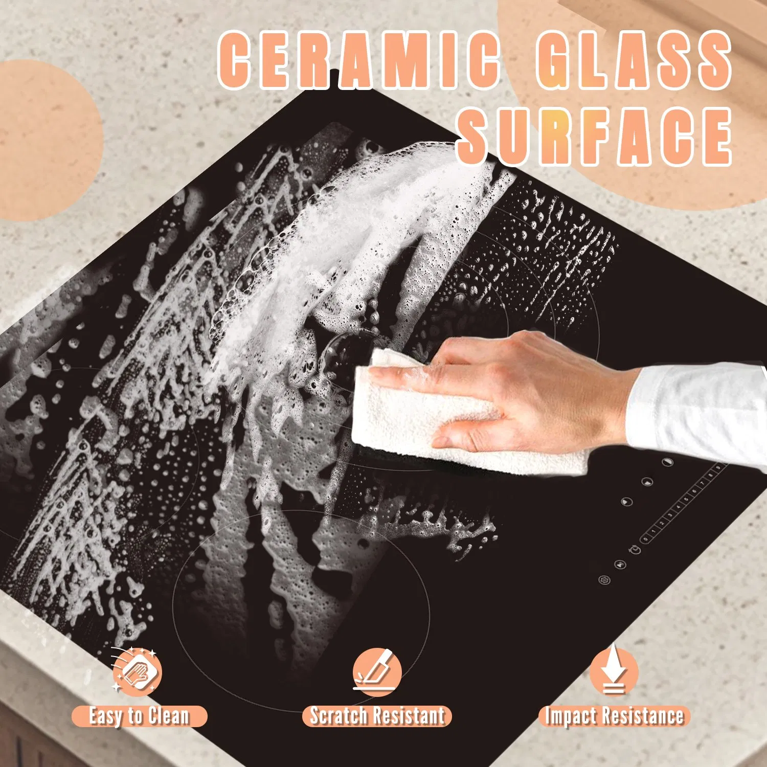 24 Inch Electric Cooktop, 3 Burner Built-in Radiant Stove Top, Stainless Steel Frame, Dual Zone Ceramic Glass Hob, Touch Slide Control, 9 Power Levels, Timer