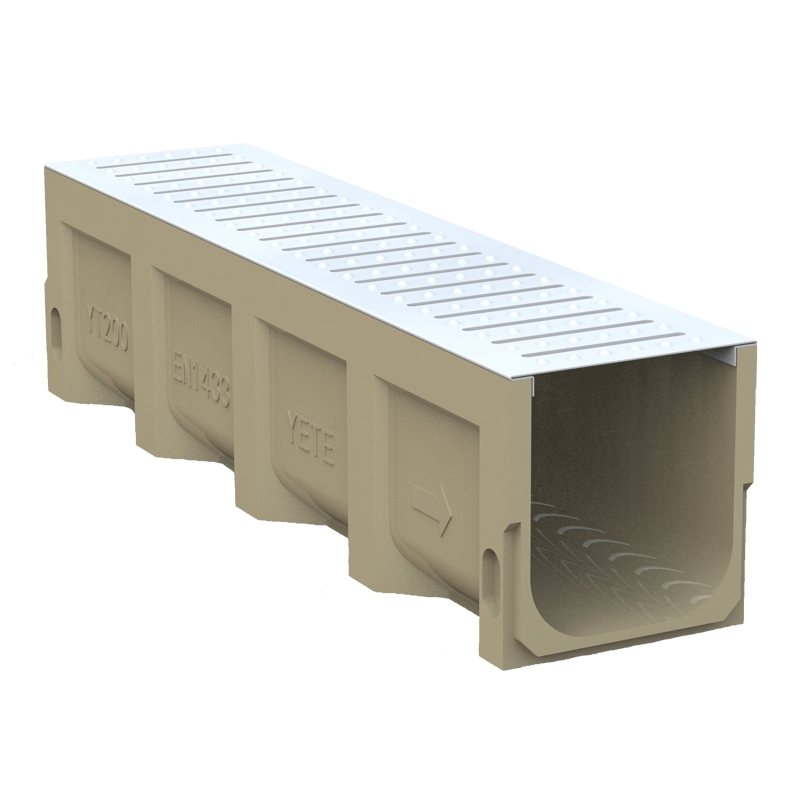 Resin Concrete Drainage Ditch with Stainless Steel Stamped Cover Plate Is Used for The External Roads of The Shopping Mall