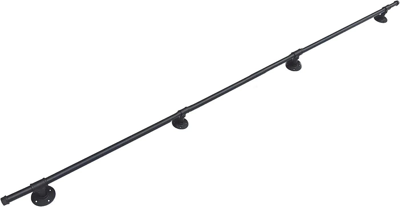 5FT 3 Wall Support Industrial Black Iron Loft Pipe Handrail for Stairs
