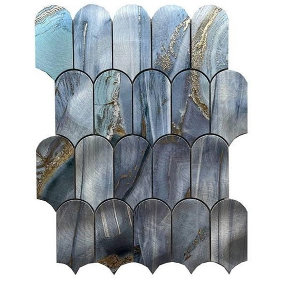 Elegant Feather Shape Aluminum Metal Mosaic Tiles Fish Scale Style for Luxury Interior Wall Decor Kitchen Backsplash Bathroom Tiles