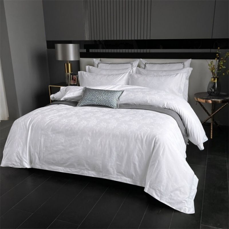 White 100% Cotton 60s Satin Jacquard Duvet Quilt Comforter Cover Hotel Four-Piece Set ODM/OEM Twin/Full/Queen/King Bed Sheets Bedding Set