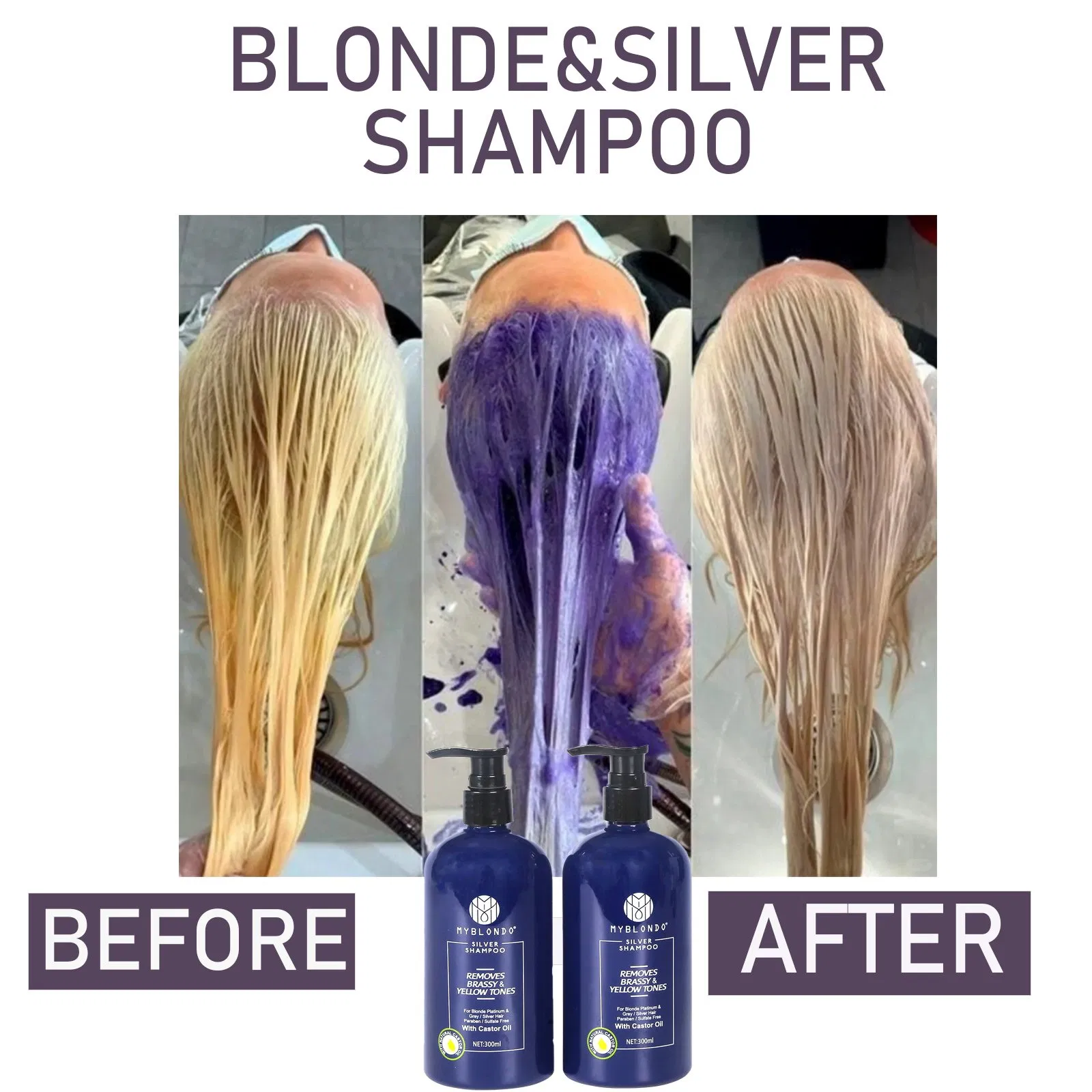 New Package Wholesale Custom Logo 280ml 300ml Purple Shampoo Brands