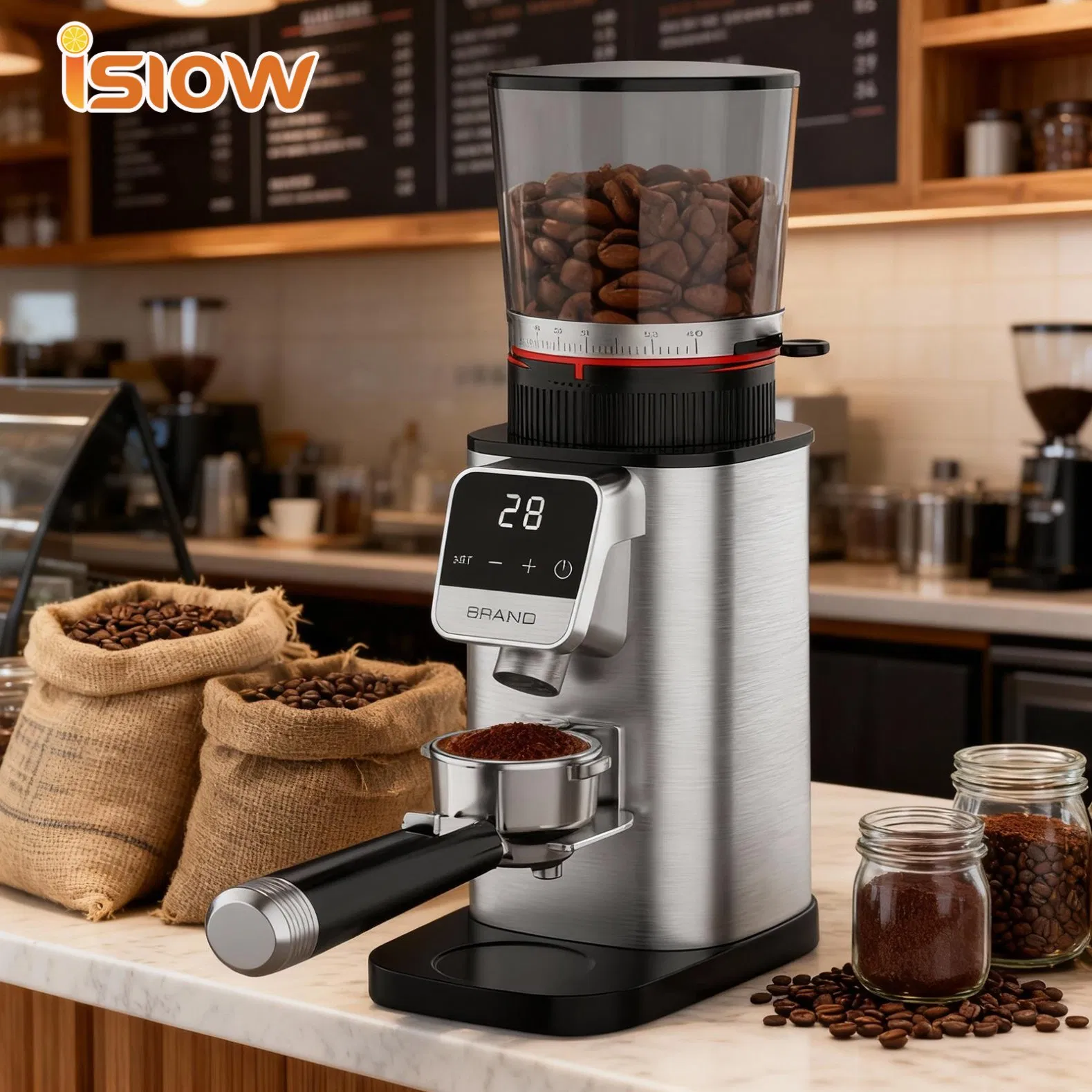 Cg-002 Electric Automatic High-Quality Home Hotel Adjustable Setting Portable 48mm Coffee Bean Grinder