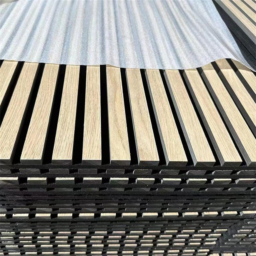 Wall and Ceiling Soundproof Slats Laminated Pet Wooden Veneera Acoustic Panel for Auditorium Hall