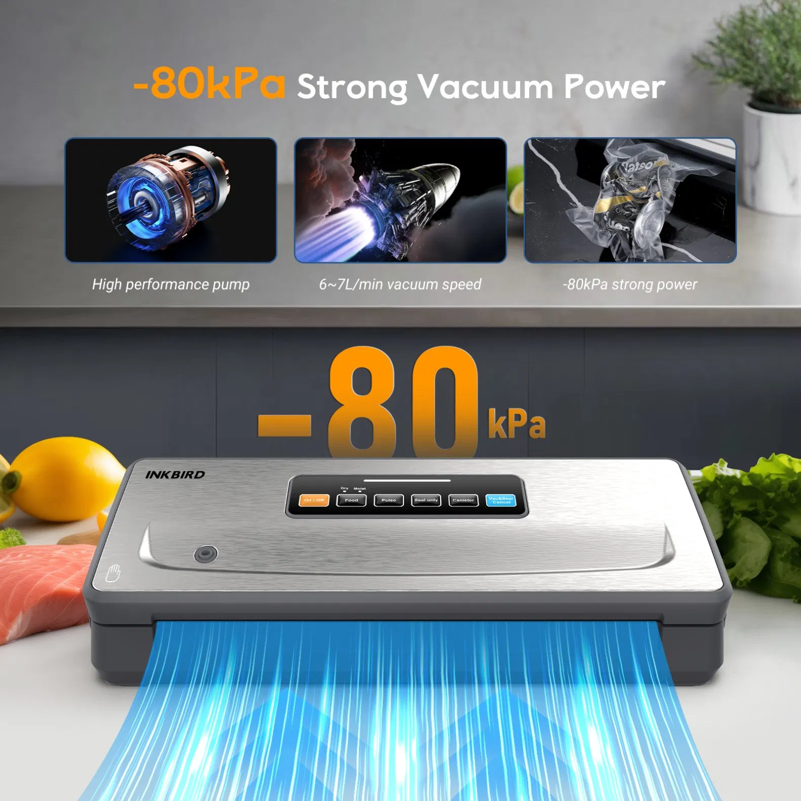 Inkbird Ink-Vs06 Rechargeable Vacuum Sealer Machine with Built-in Cutter