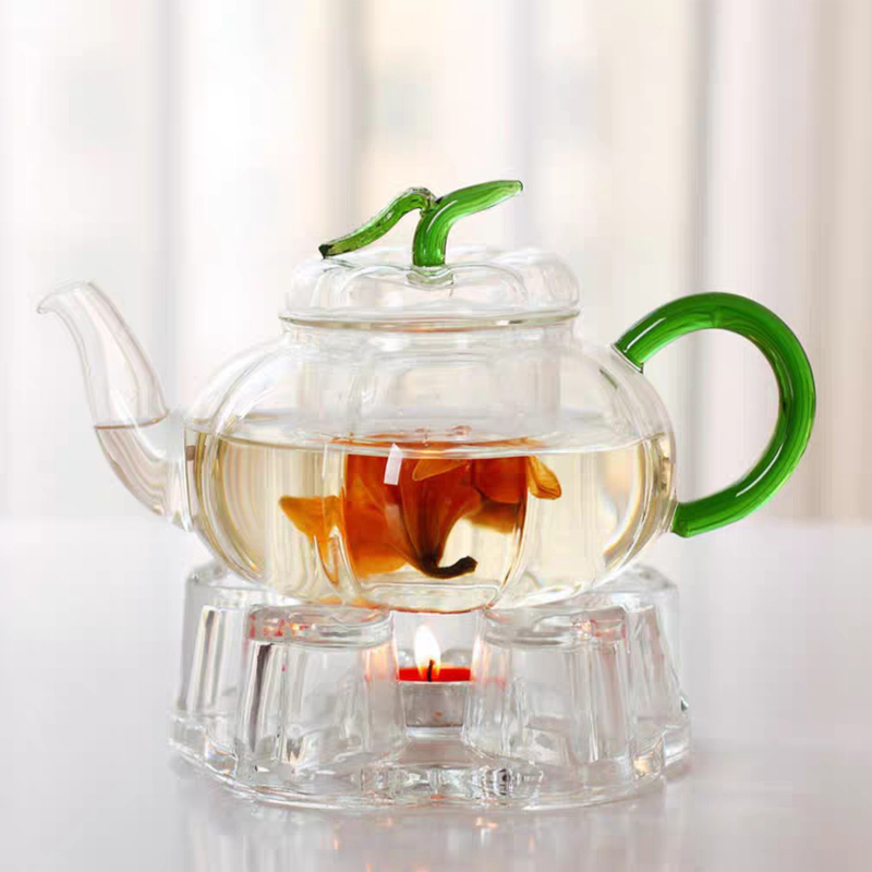 Heat Resistant Glass Pumpkin Pot Kettle with Warmer