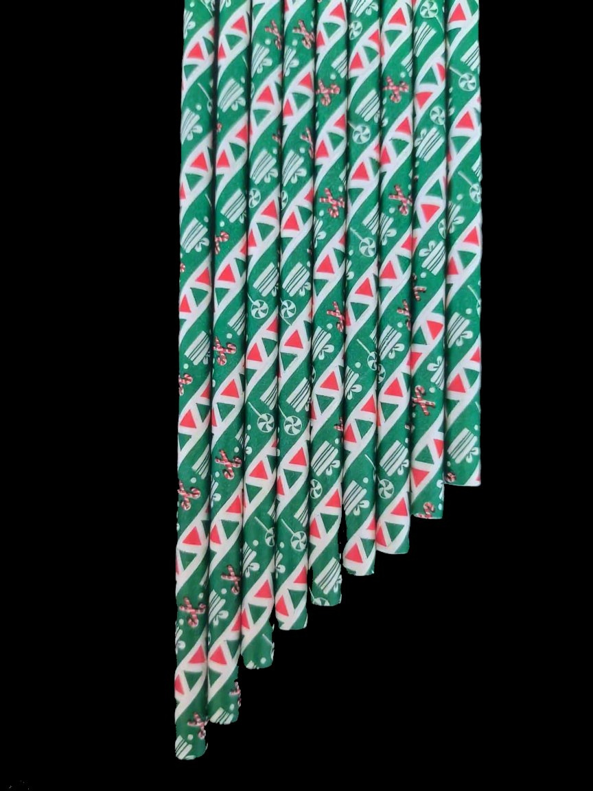 Christmas Wreath Printed Wax-Coated Paper Straws