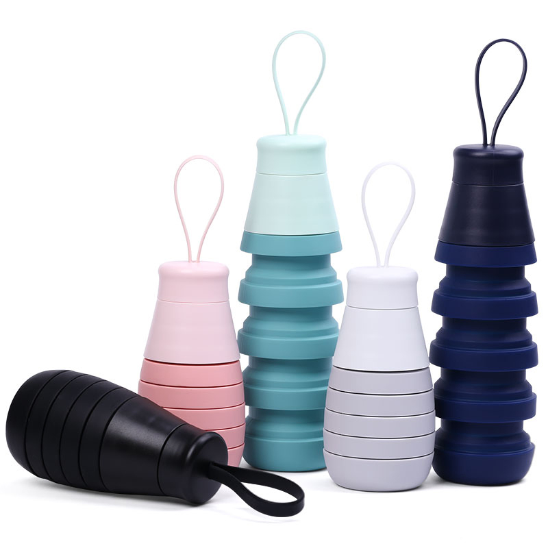 500ml Foldable Collapsible Sports Travel Drinking Silicone Water Bottle with Custom Logo