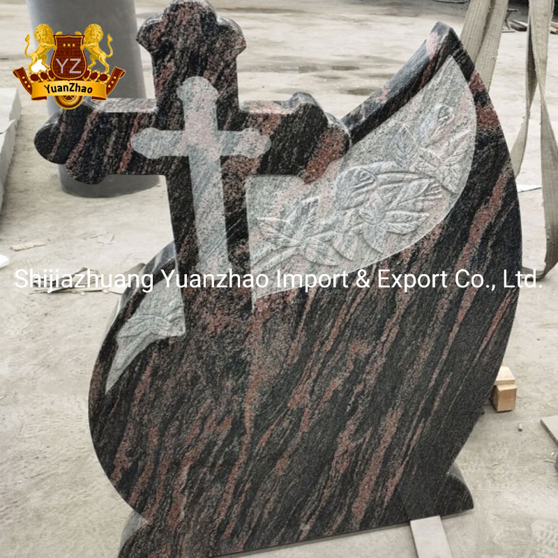 Outdoor Stone Monument Grey Granite Cross Design Tombstone