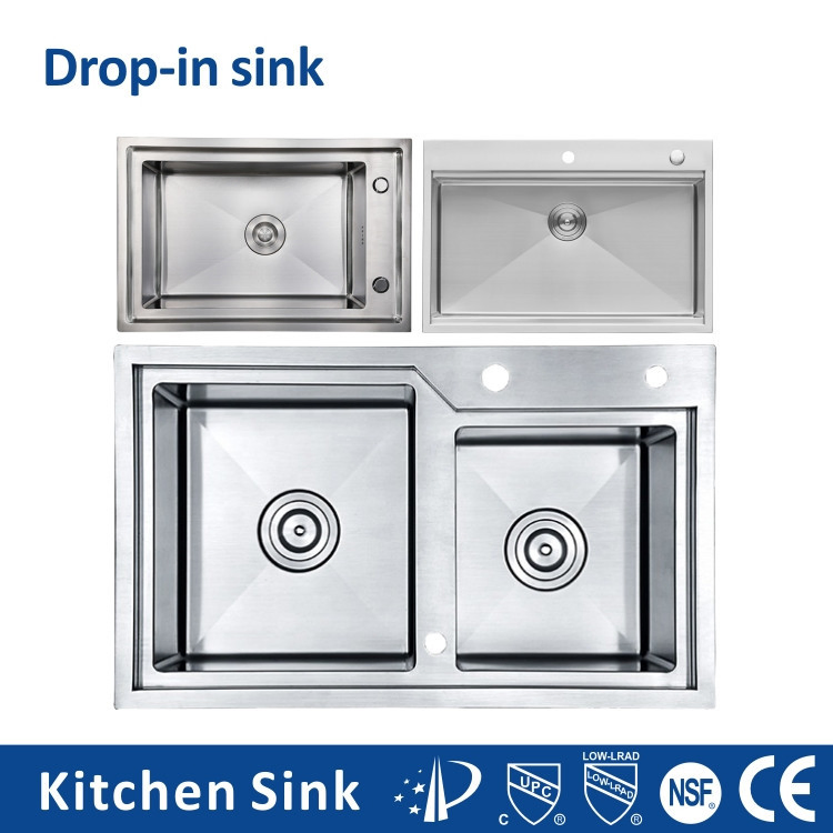 Europe USA Multifunction 2 3mm 30 Inch Top Under Mounted Single Double Wash Bowl Stainless Steel Handmade Knife Dustbin Kitchen Sink for House Project