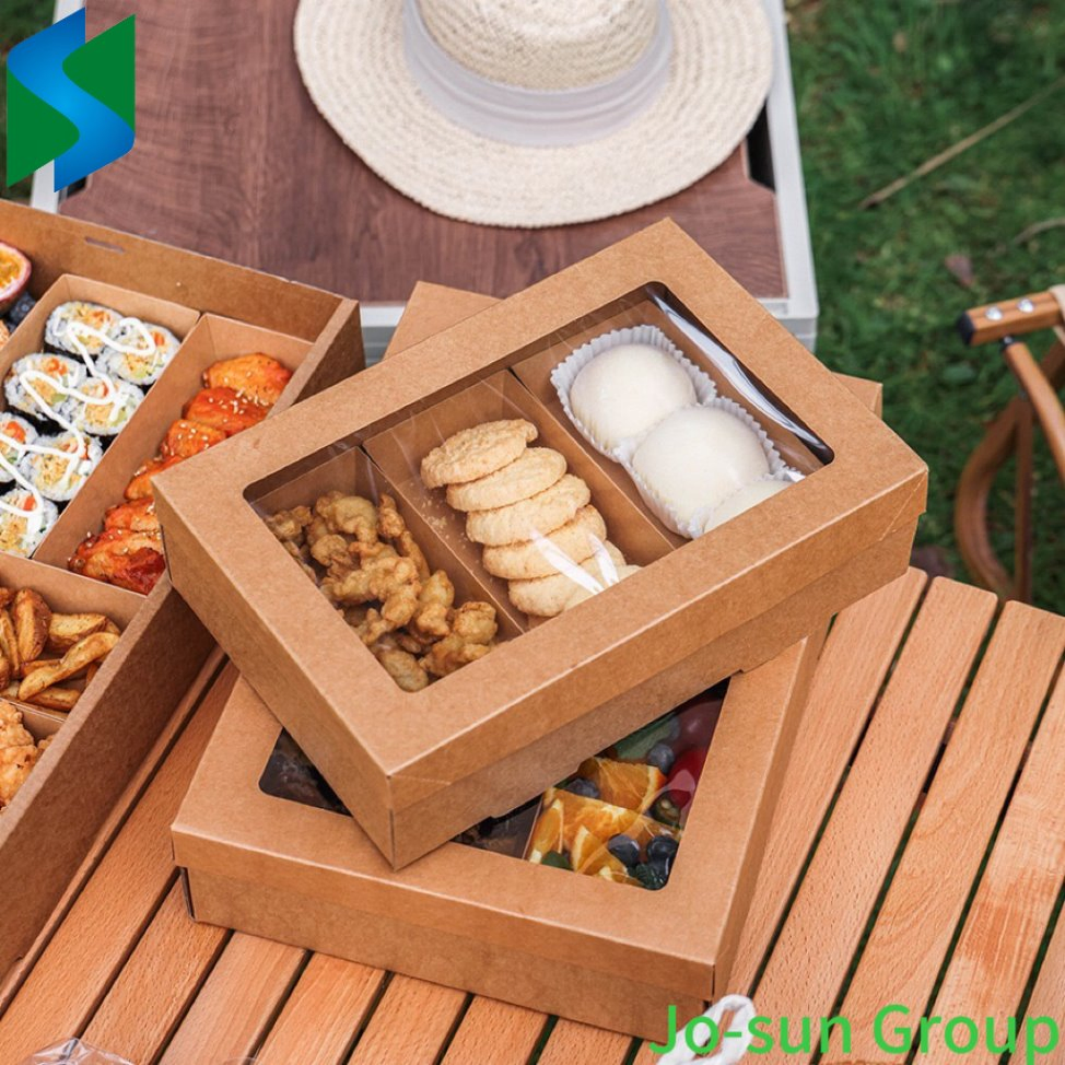 Picnic Party Chocolate Cookie Kraft Paper Dessert Treat Boxes Catering Packaging Platter Box with Window Lid