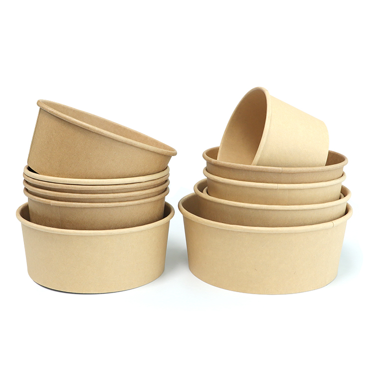Disposable Round Soup Bowl Kraft Paper Salad Bowl with Lids