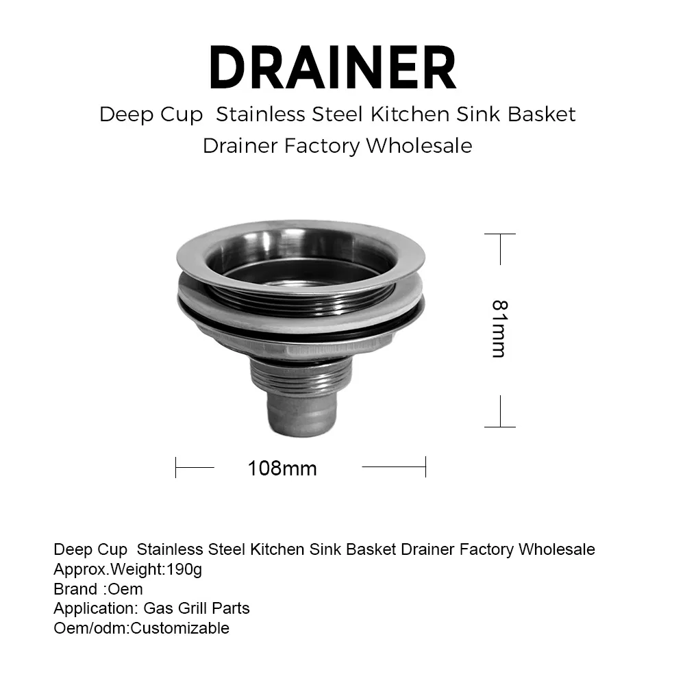 High Quality Stainless Steel Kitchen Barbecue Grill Kitchenware Accessory Replacement Part Drain Assembly with Strainer Basket Sink Funnel Filter