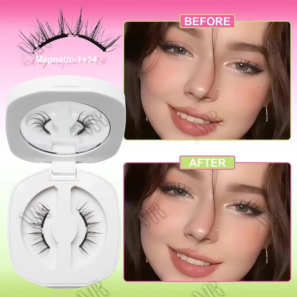 Reusable Thick Soft Natural Long Magnetic Lashes Wholesale with Applicator Private Label 3D Magnetic False Eyelash with Mirror
