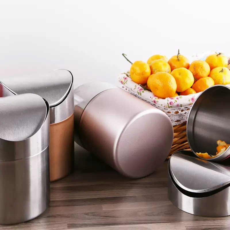 Commercial Office Hotel Table Top Stainless Steel Mini Bin Can with Flip-Top Lid