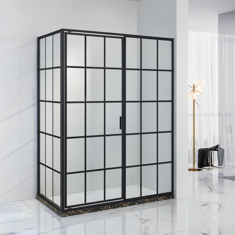 Shower Cubicle 6463 Aluminum Matt Black Frame Pivot Swing Shower Door