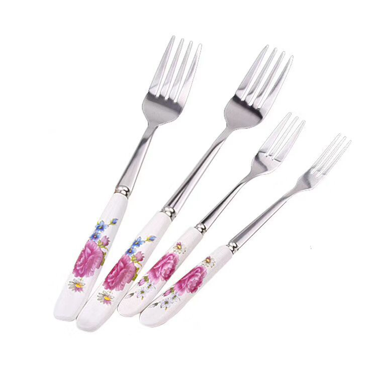 Promotion New Home Dinner Stainless Steel Silverware Ceramic Handle Dessert Fork