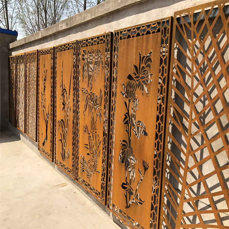 CNC Router Perforated Laser Cutting Room Partition Divider Curtain Wall Corten Steel Screen Panel