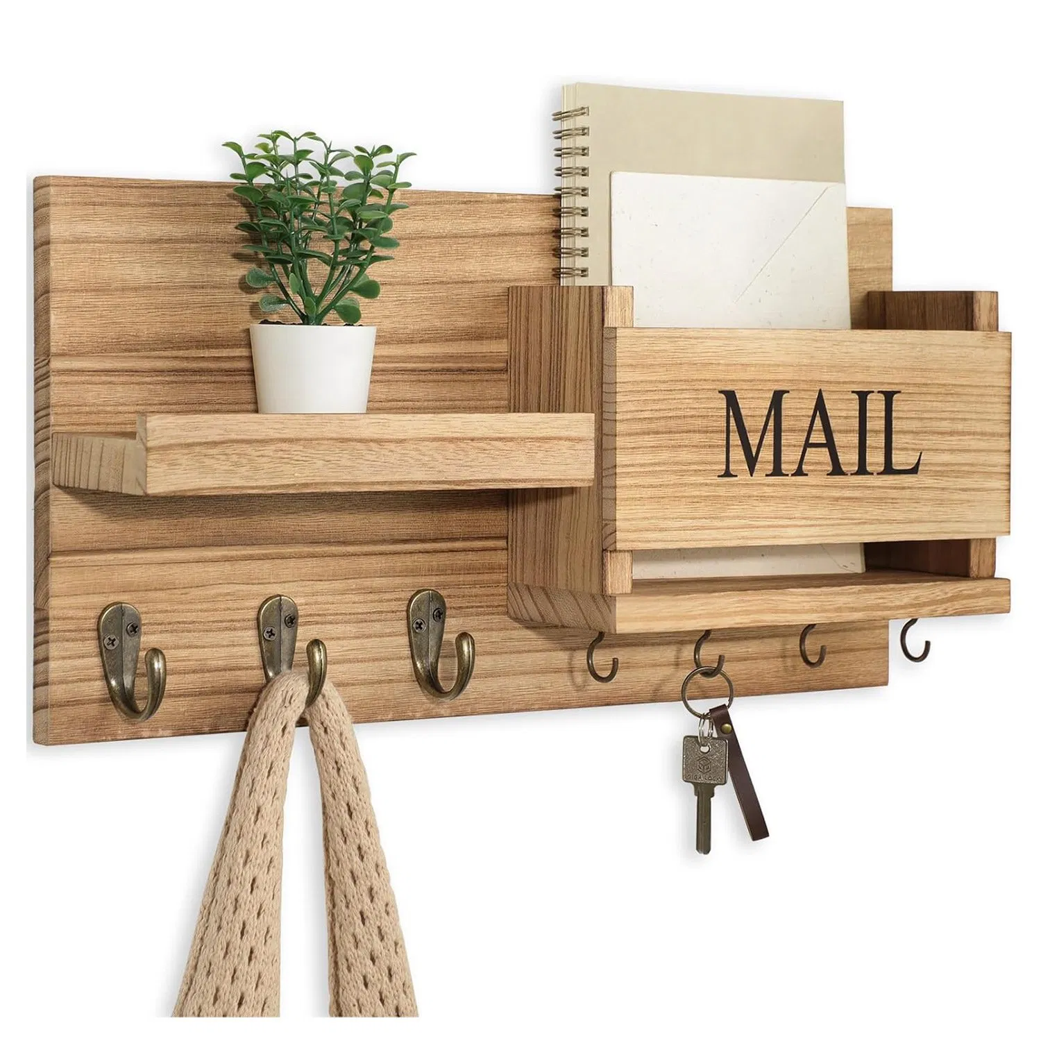 Key Holder with Shelf Includes Letter Holder and Hooks Ez29242
