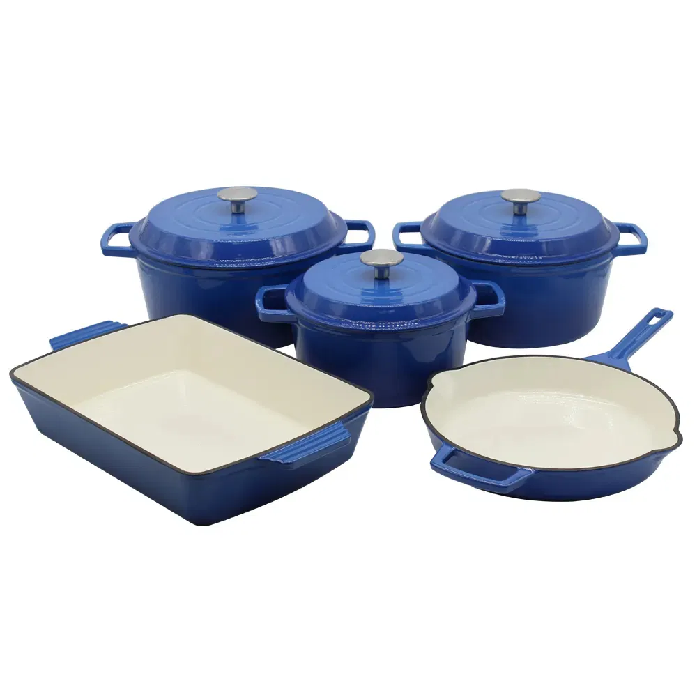 Wholesale High Quality Cast Iron Cookware Set Customize Blue Enamel Pots and Pans Cooking Pot