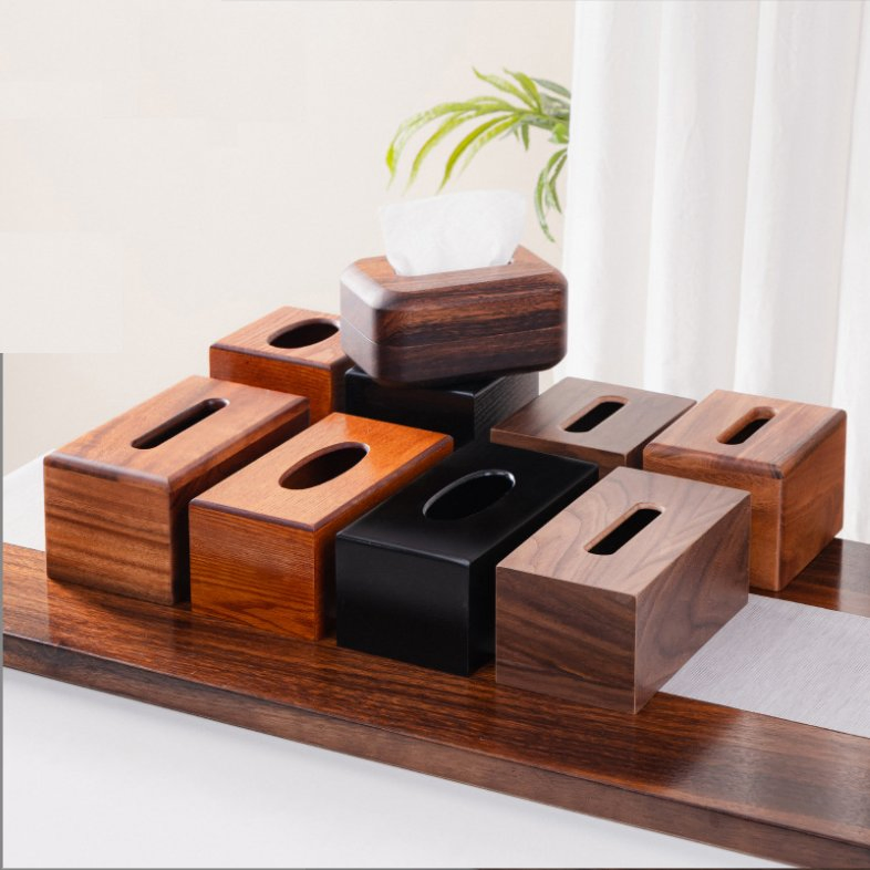 Black Walnut Wooden Office Desk Hotel Household Bathroom Tissue Napkin Box
