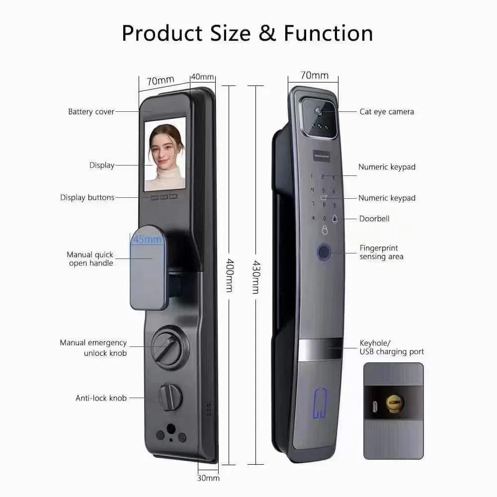 WiFi Tuya APP Camera Monitor Screen Mobile NFC Remote Control Fingerprint Door Lock