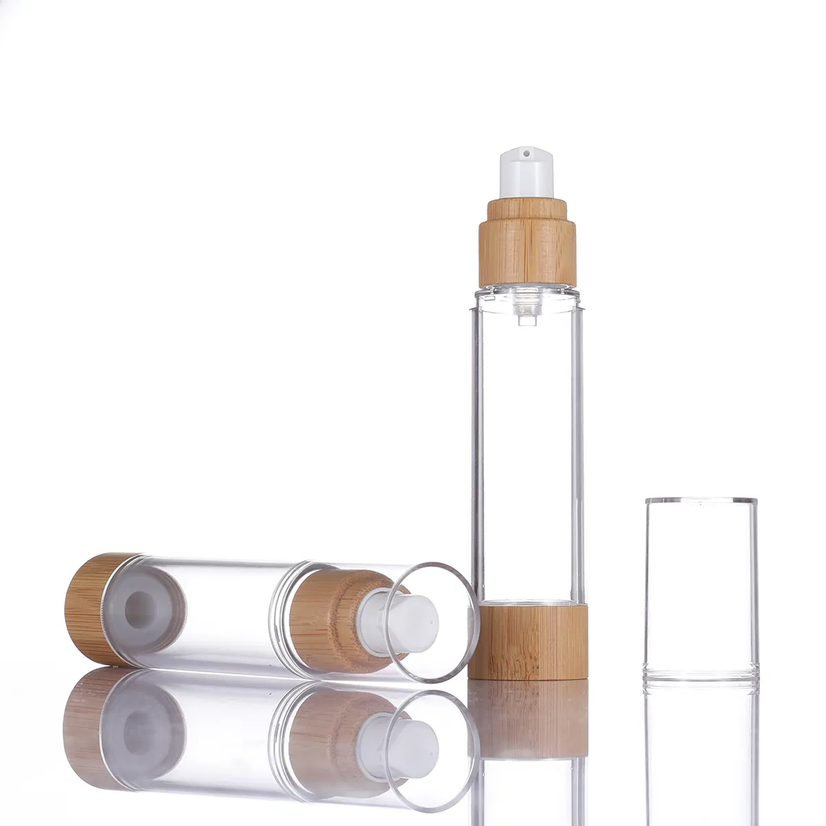 Empty Airless Lotion Container Pump Dispenser Travel Bamboo Bottle