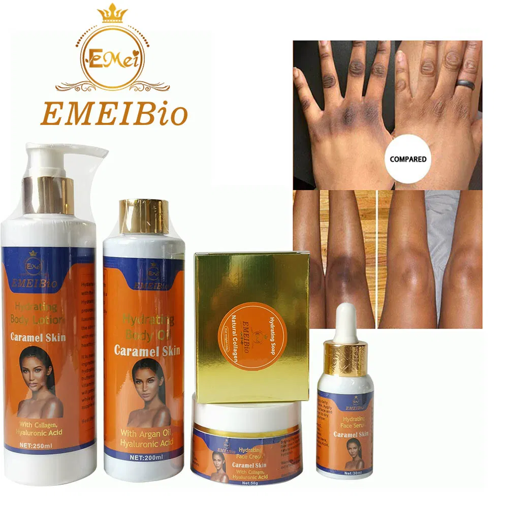 Custom Natural Beauty Caramel Skincare Set Manufacturers Private Label Hydrating Body Oil Caramel Skin Glowing for Dark Skin