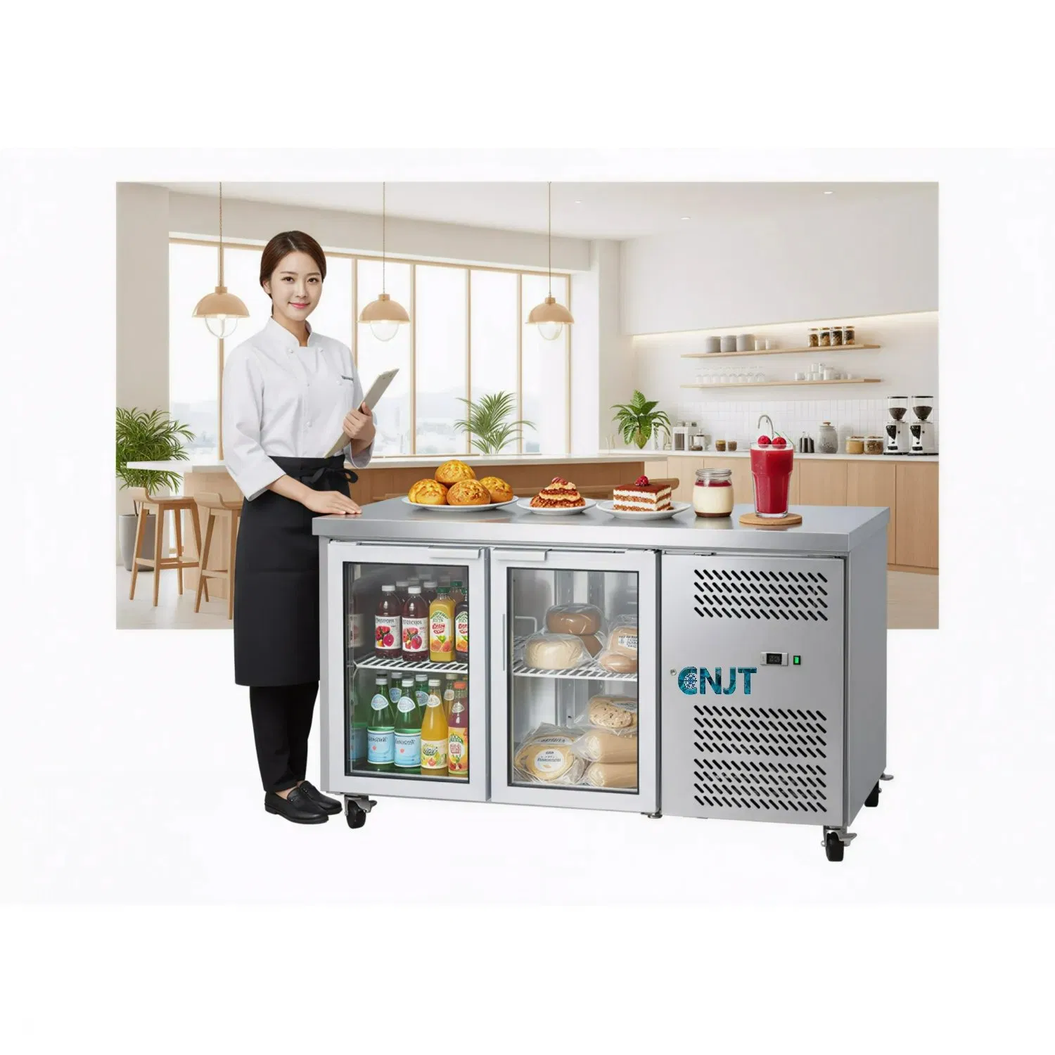 Commercial Snack Glass Door Counter Refrigerator 2 Door 3 Door 4 Door Ventilated Cooling Stainless Steel Chill Counter