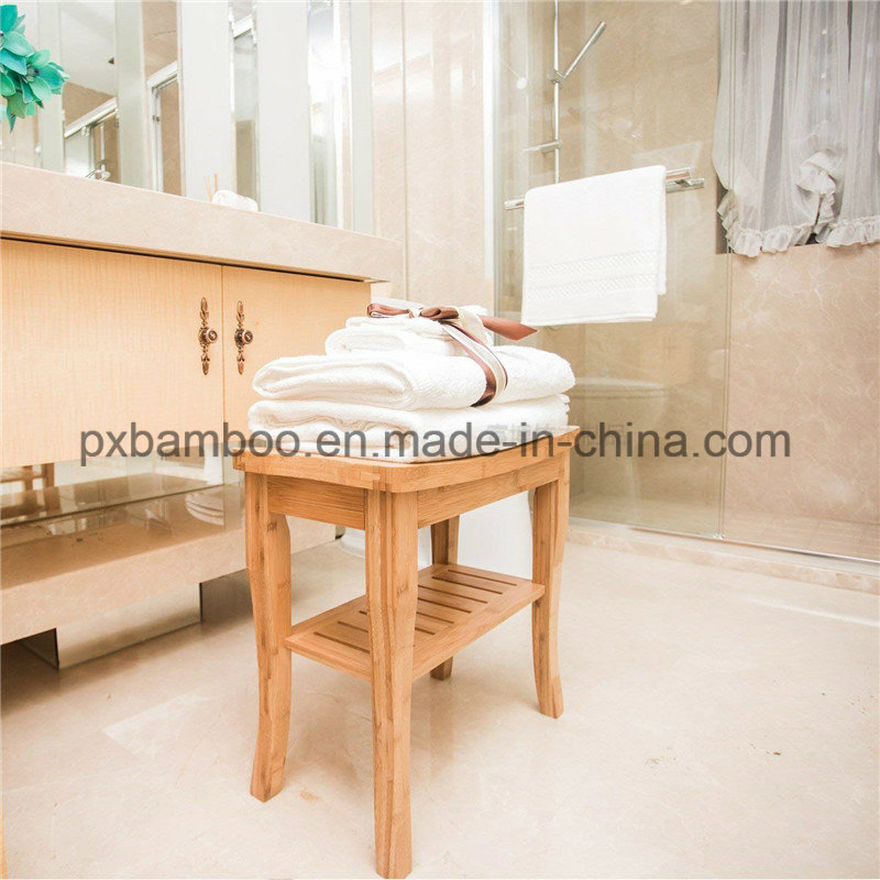 Bamboo Shower Seat Beach Bathroom Organizer Stool with Storage Rack