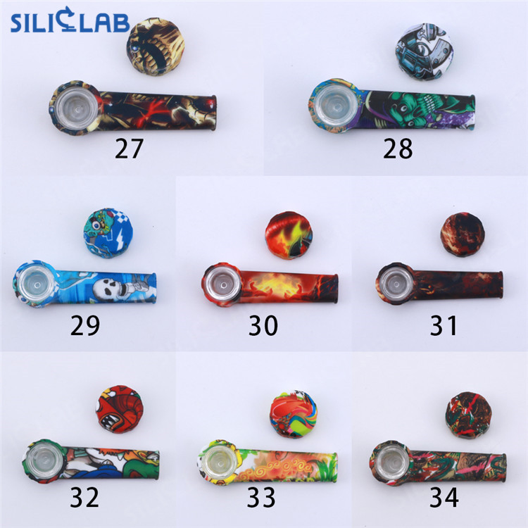 Siliclab Pattern Customization Smoking Tobacco Dry Herb Mini Silicone Pipes Glass Bowl Smoking Pipe