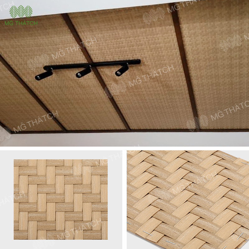 Fireproof Weave Rattan Ceiling Mat HDPE Straw Rattan Material 20 Years Warranty