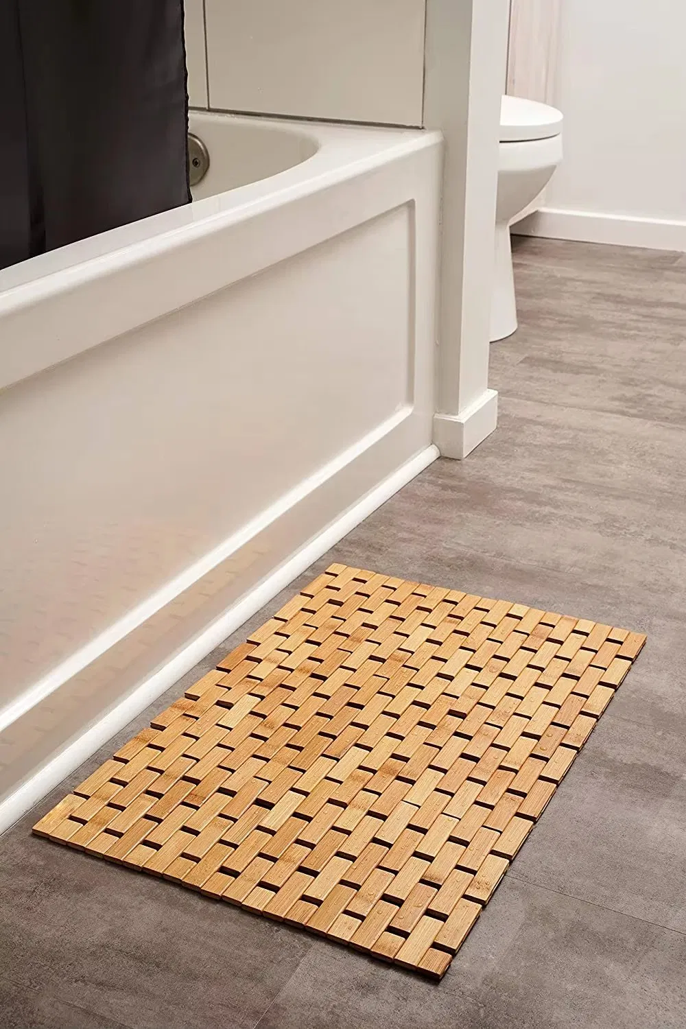 Eco-Friendly Strip Design Anti-Slip Foldable Rolled Wooden Bamboo Bath Mat for Bathroom Showerkitchen Pool Sauna