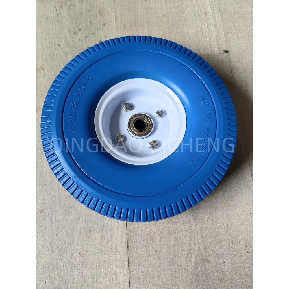 Manufacturer 10X3.00-4 Inch Flat Free Polyurethane Tire and Wheel for Hand Truck Wagon Cart