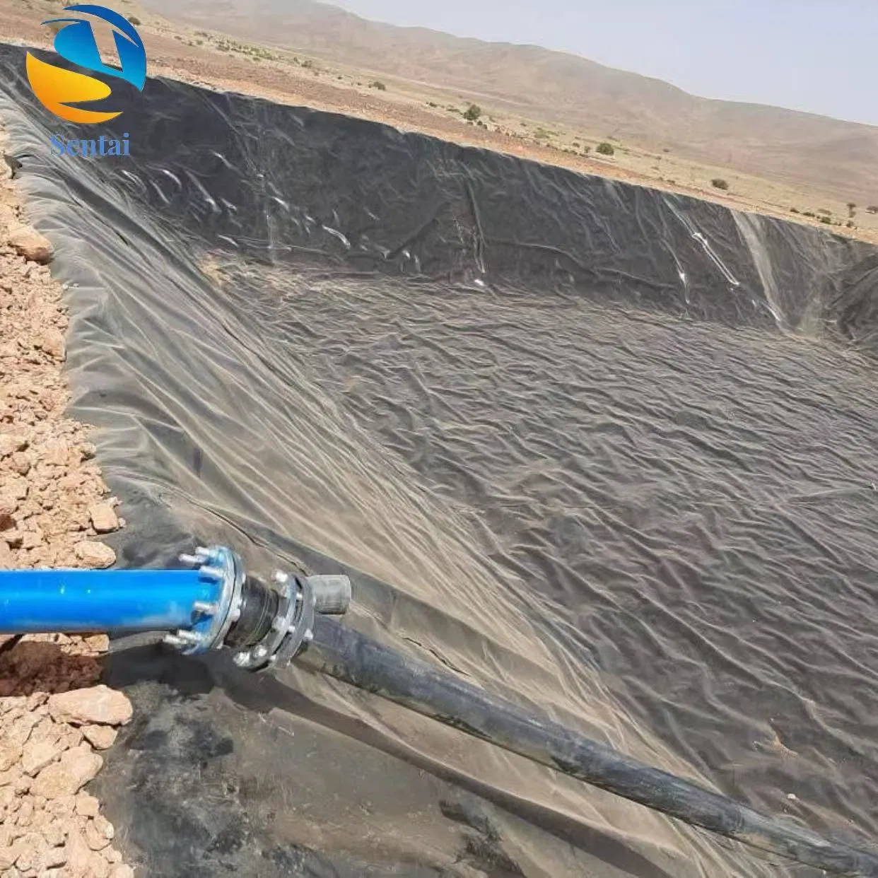 HDPE Geomembrane Liner Covering Garbage Dump, Ash Heap Leaching Pool, Oxidation Pond, Acid Alkali Resistant Black Film 1mm 1.5mm 2mm Geomembrane Pond Liner