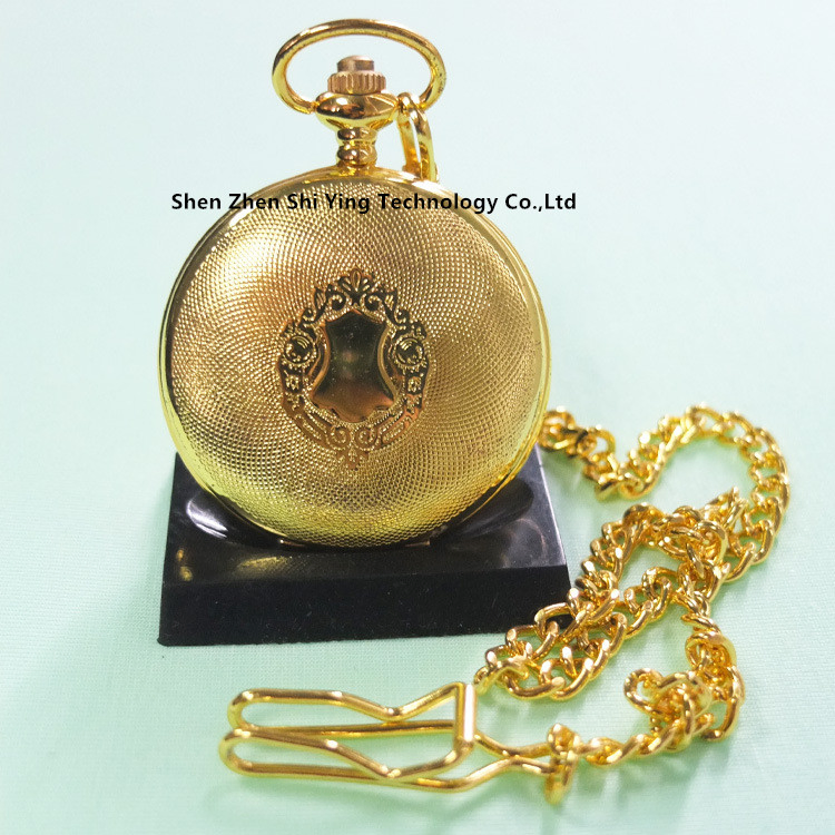 Custom Antique Gift Japan Movement Alloy Quartz Gold Pocket Watch with Chain
