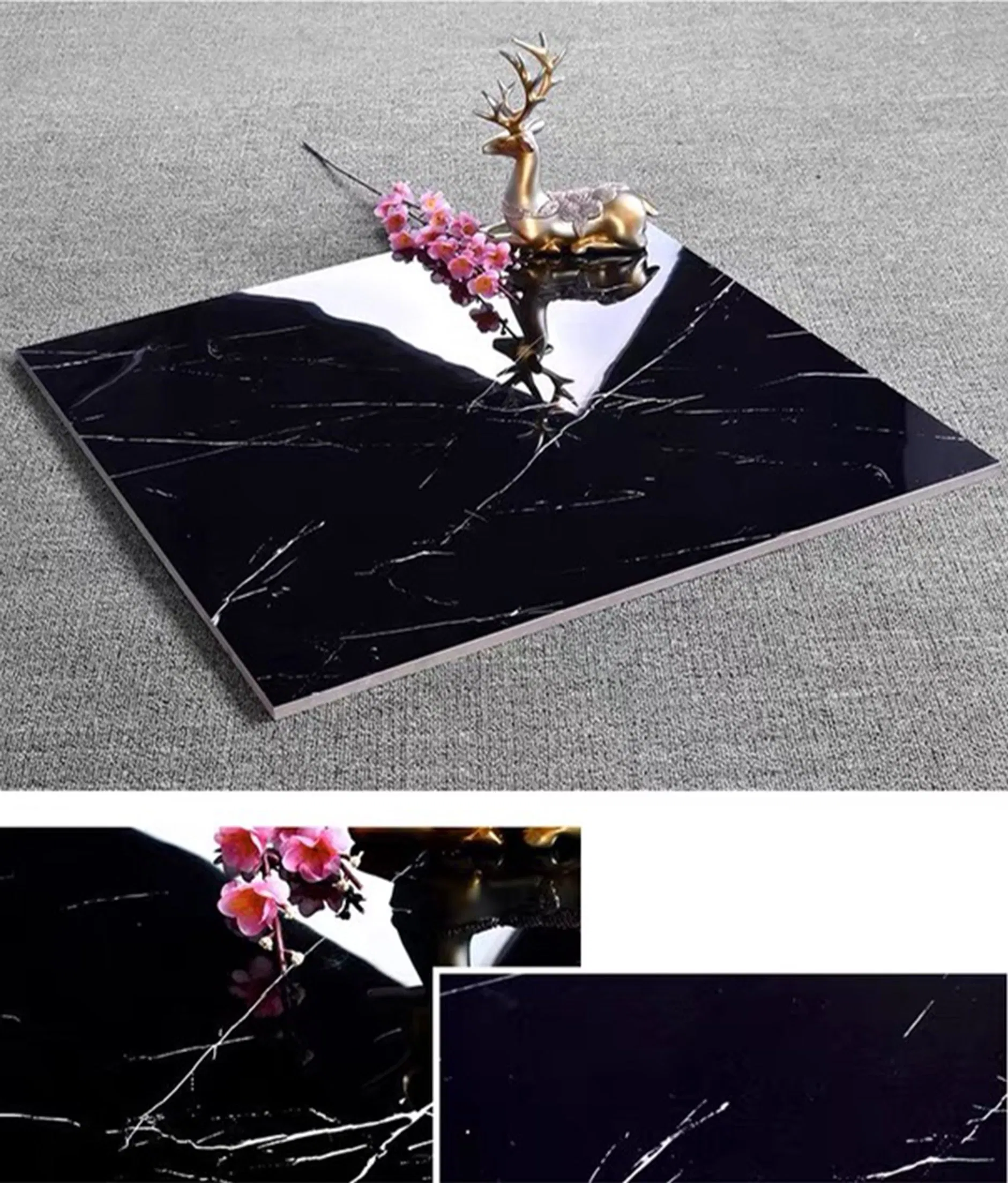 HP6709 600X600mm Super Polished Black&White Line Galzed Porcelain Wall & Floor Tile