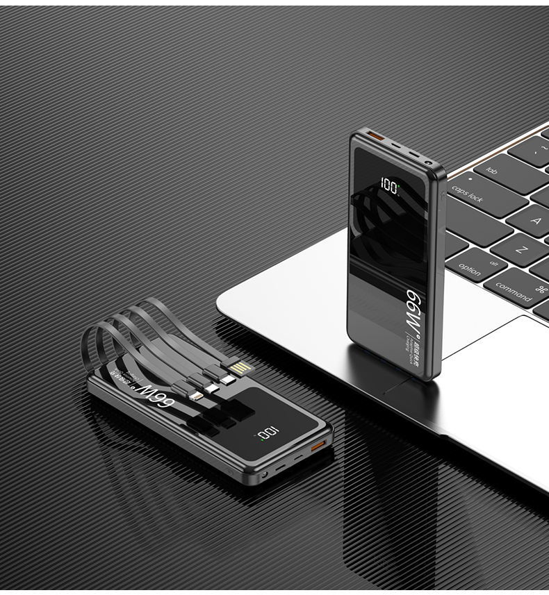 Портативный Power Bank 20000mAh с кабелями, быстрая зарядка 66Вт