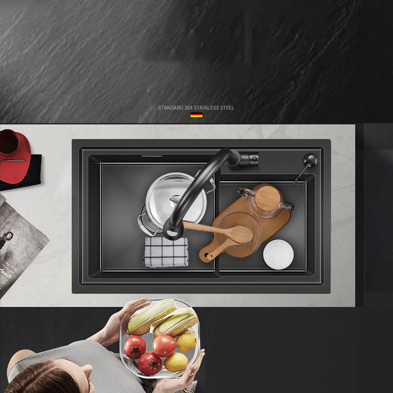 Latest Black Double Bowl Kitchen Sink Stainless Steel Luxury Nano Stepped Deep Under Mount Sink