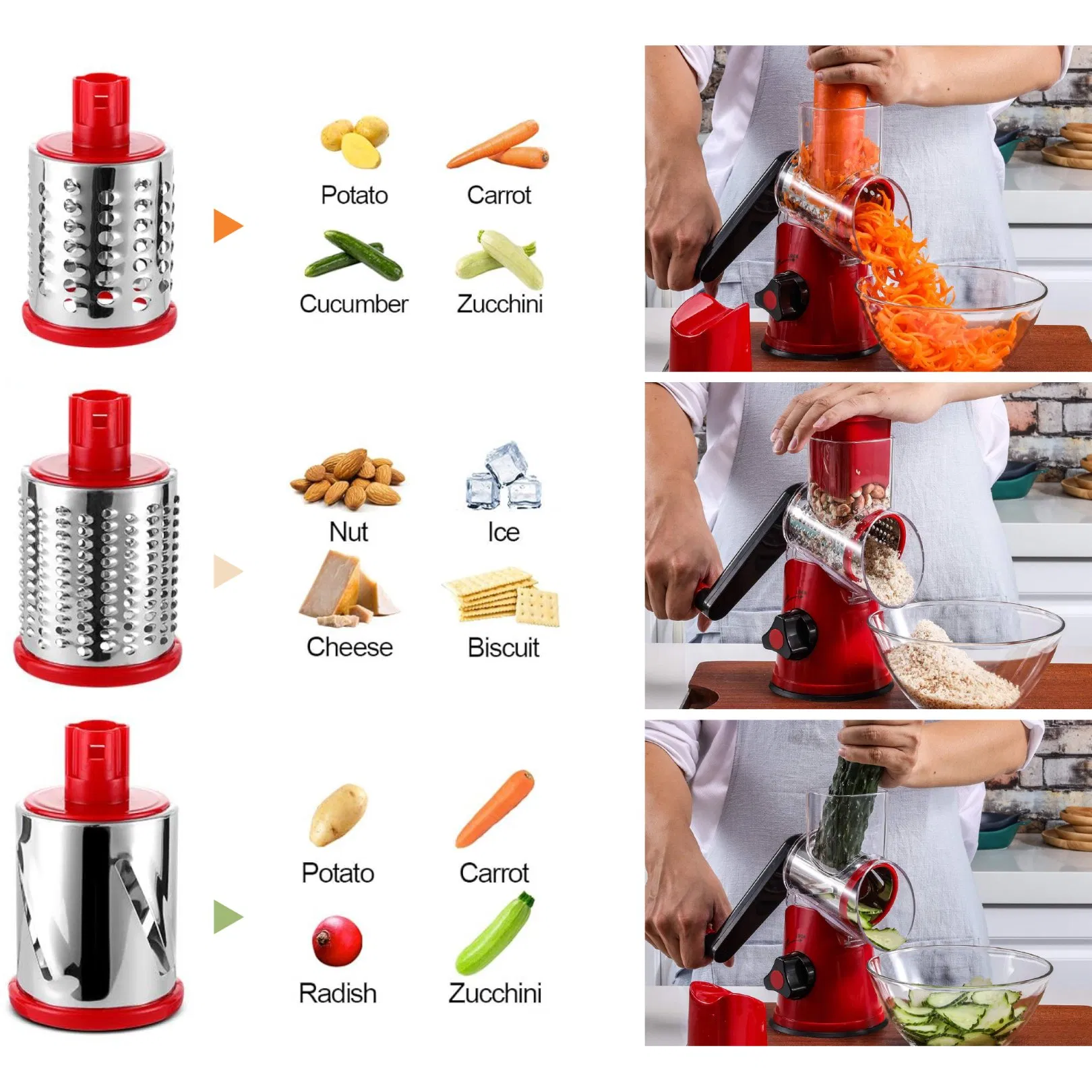 Вращающаяся тёрка для сыра и овощей 3 в 1