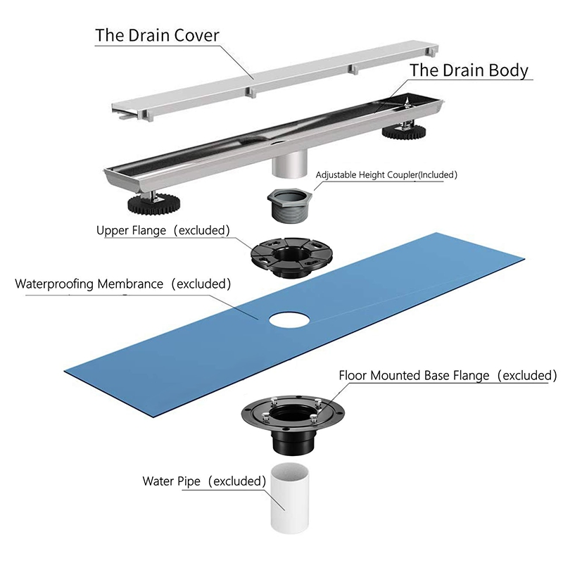 Factory 304 Stainless Steel Brushed 24in Bathroom Linear Invisible Shower Floor Drain