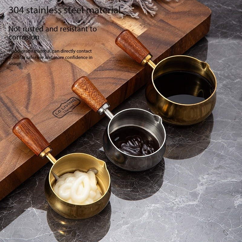 Wooden Handle Dipping Sauce Cups, Stainless Stee Bowls