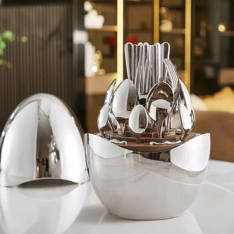 24/36 Piece Luxury Silverplated Cutlery Set in Egg Case Stainless Steel Flatware Set for Gift Box