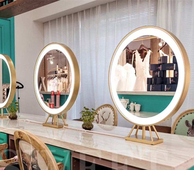 Hairdressing Barber Shop Single-Sided Luminous Mirror Beauty Salon Studio Professional with Lamp Double-Sided Makeup Mirror Desktop Hair Salon Mirror